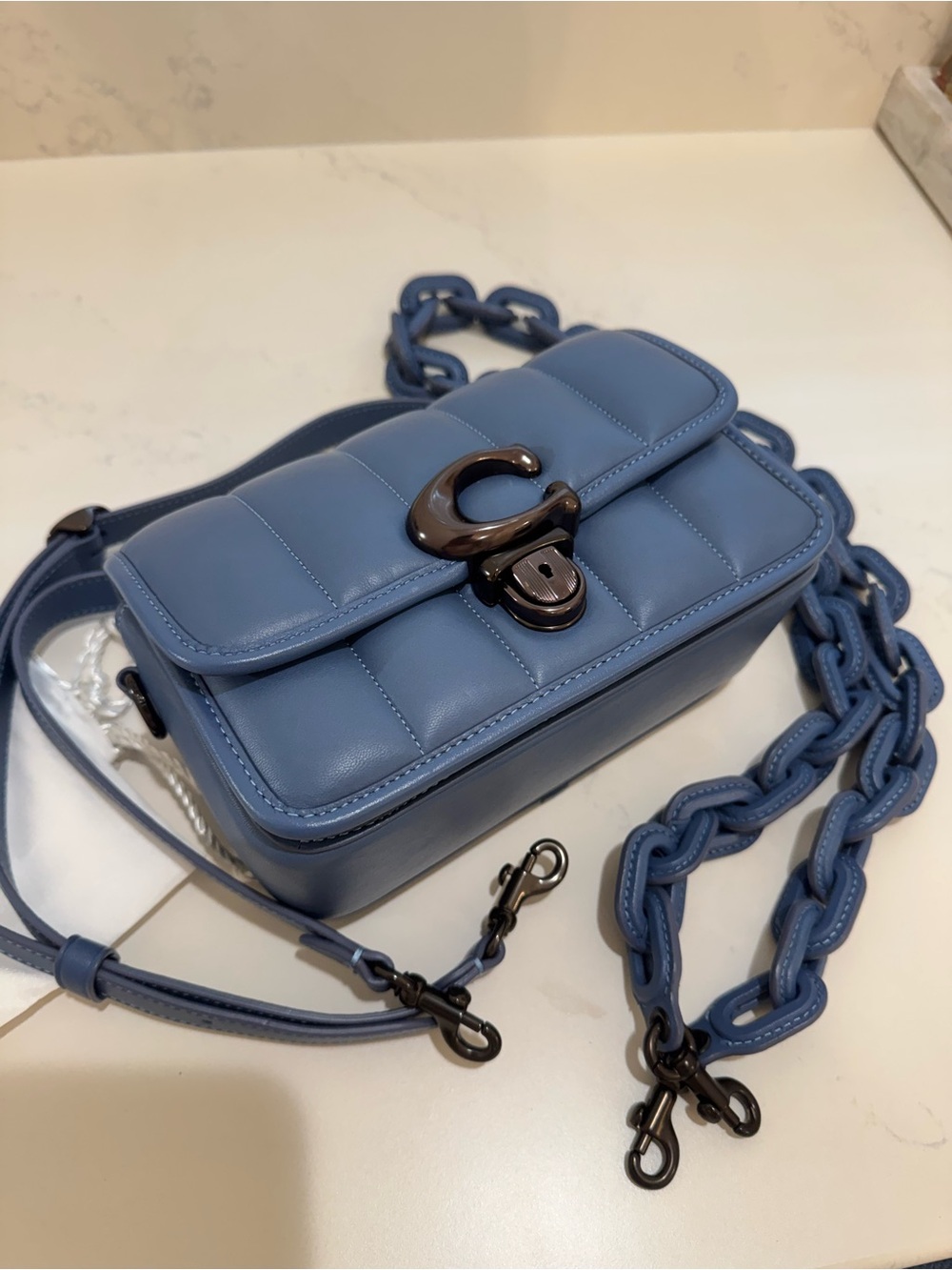 Coach Quilted Dusty Blue Mini Crossbody with 2 straps - Picture 2 of 8